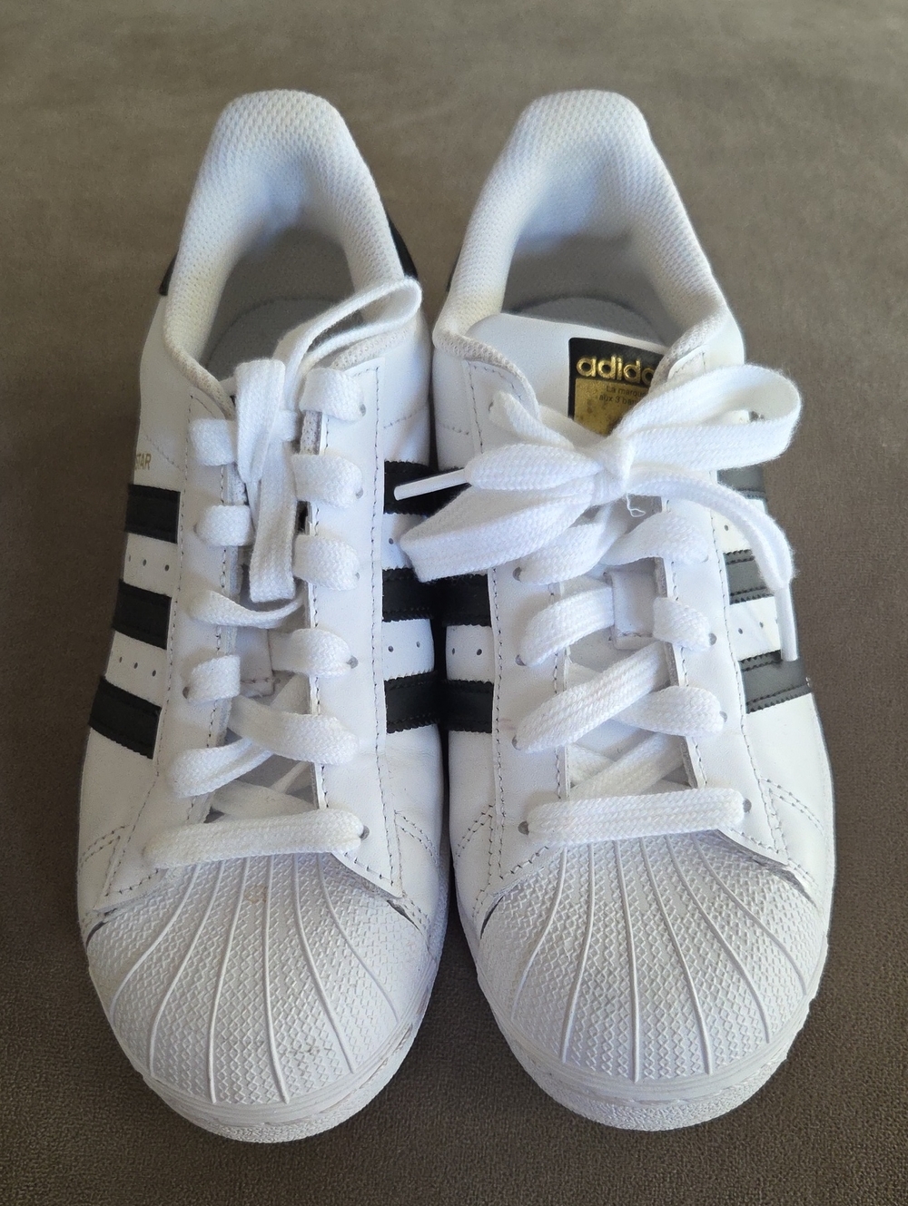Adidas White Sneakers with Black Stripes